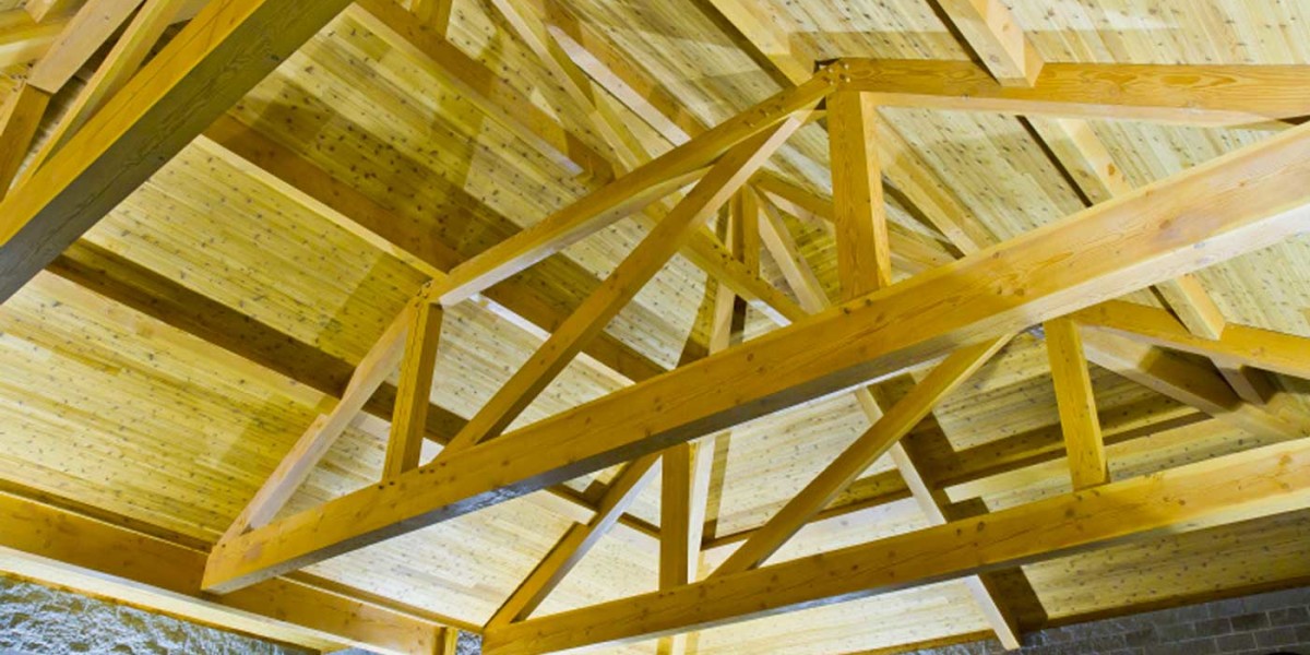 Custom ceiling featuring open beam construction